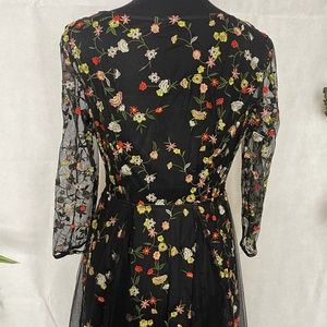 Long sleeved embroidered dress, black with flowers